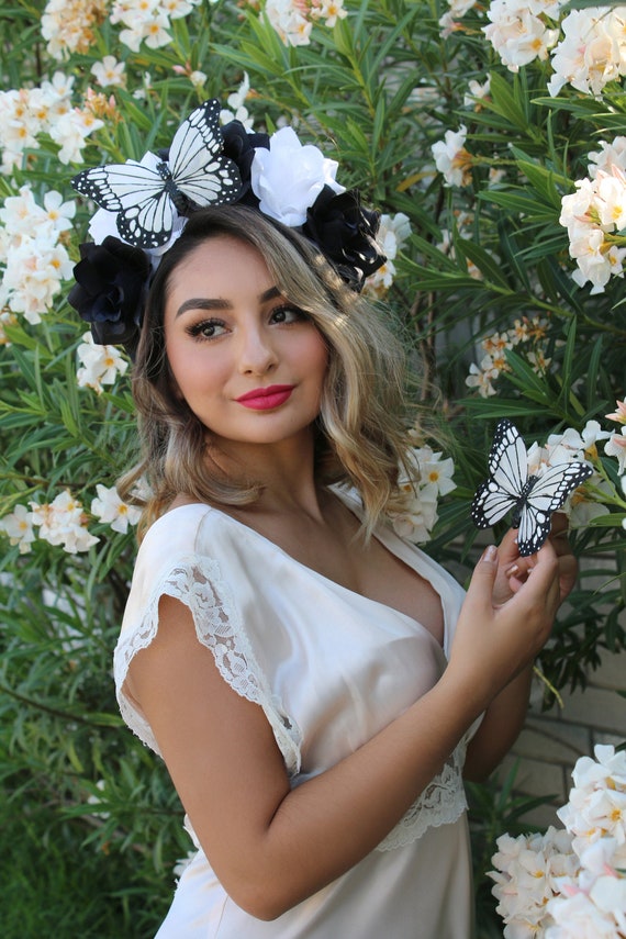 White Black Butterfly Flower Crown Headband (monarch Butterflies Fairy  Faerie Costume Butterfly Headpiece Wreath Boho Wedding Bridal Party) - Etsy
