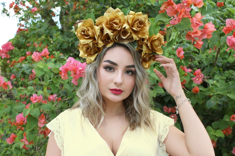 EXTRA LARGE Gold Rose Flower Crown Headband mexican Wedding Etsy