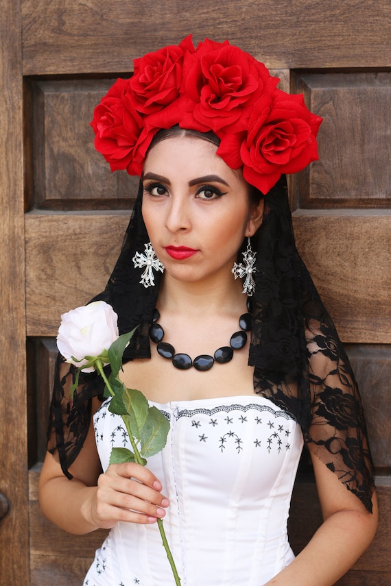 Red Rose Flower Crown Headband (mexican Headpiece Goth  display picture 1