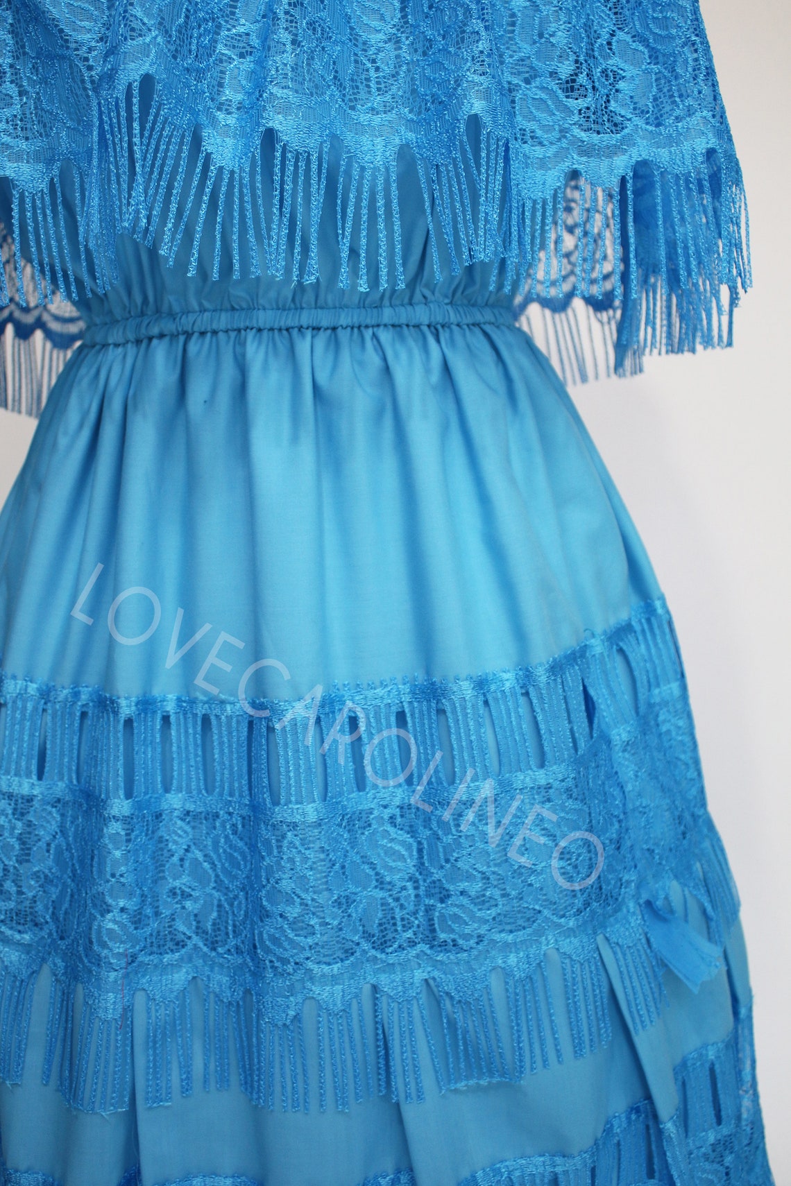Blue Mexican Dress traditional Bridesmaid Lace off Shoulder - Etsy