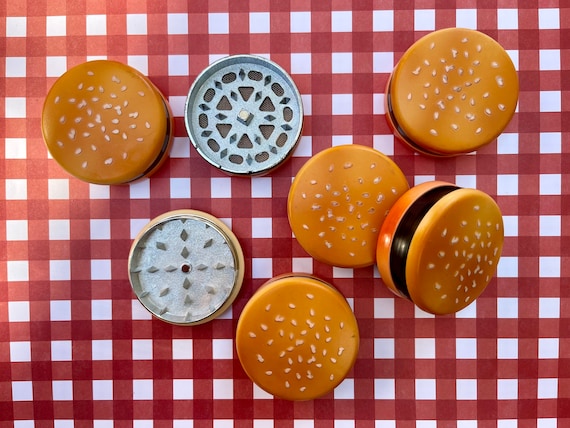 Hand Painted Burger Grinder (Boyfriend Gift Hamburger Grinder Tobacco Grinder Girls Girly Herb Unique Grinder Titanium Smoking Pipe)