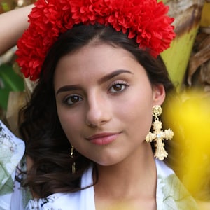 Red Carnation Flower Crown Headband Mexican Wedding Bridal Headpiece Bride Party Music Festival Boho Gypsy Bridesmaids Adult Wreath Party image 3