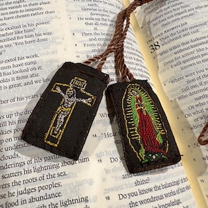 Catholic Scapular (Brown Scapular Necklace Religious Gift Catholic Bracelet Jesus Christ Saint Mary Mexican Embroidered Protection Gift)