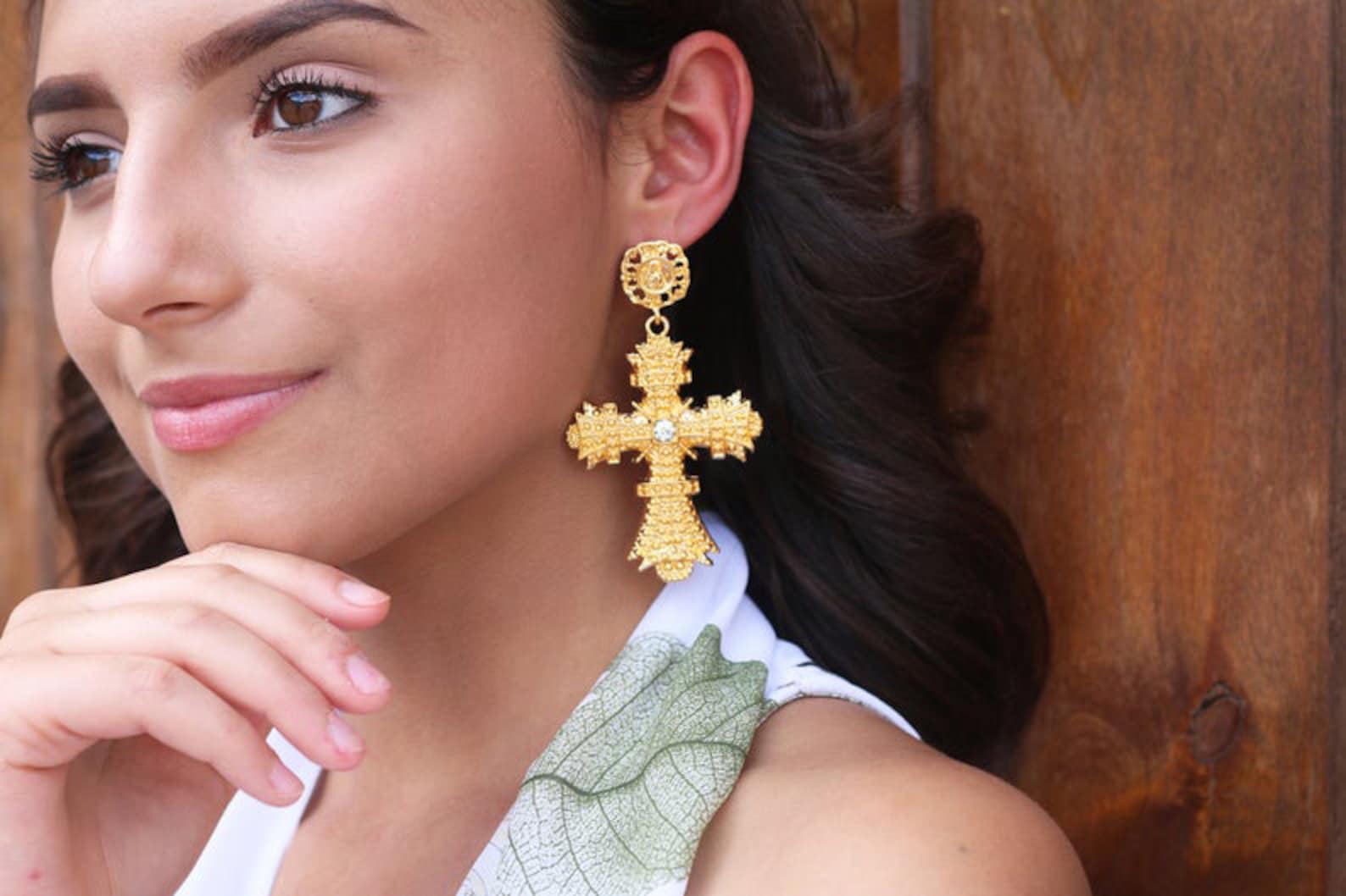 Gold Cross Earrings mexican Wedding Earrings Religious Etsy