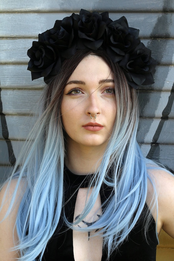 Black Flower Crown Headband Day of the Dead Headpiece Goth | Etsy
