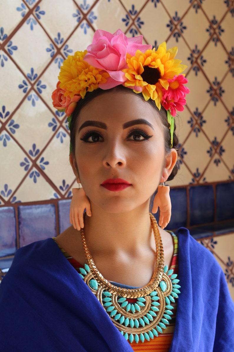 Costume Day of the Dead Headpiece Wreath Dia De los Muertos Catrina Sugar Skull Costume Cosplay Gift Mexican Hand Earrings