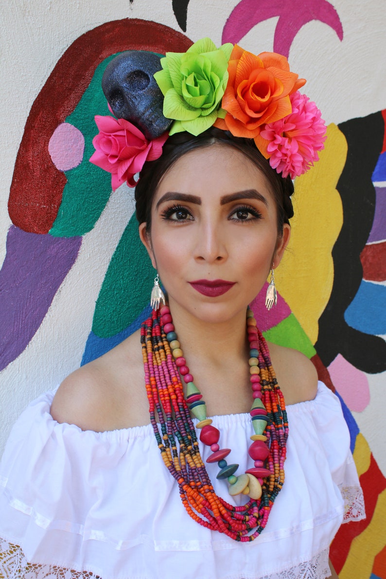 Pink Orange Green Flower Crown Headband mexican Day of the - Etsy