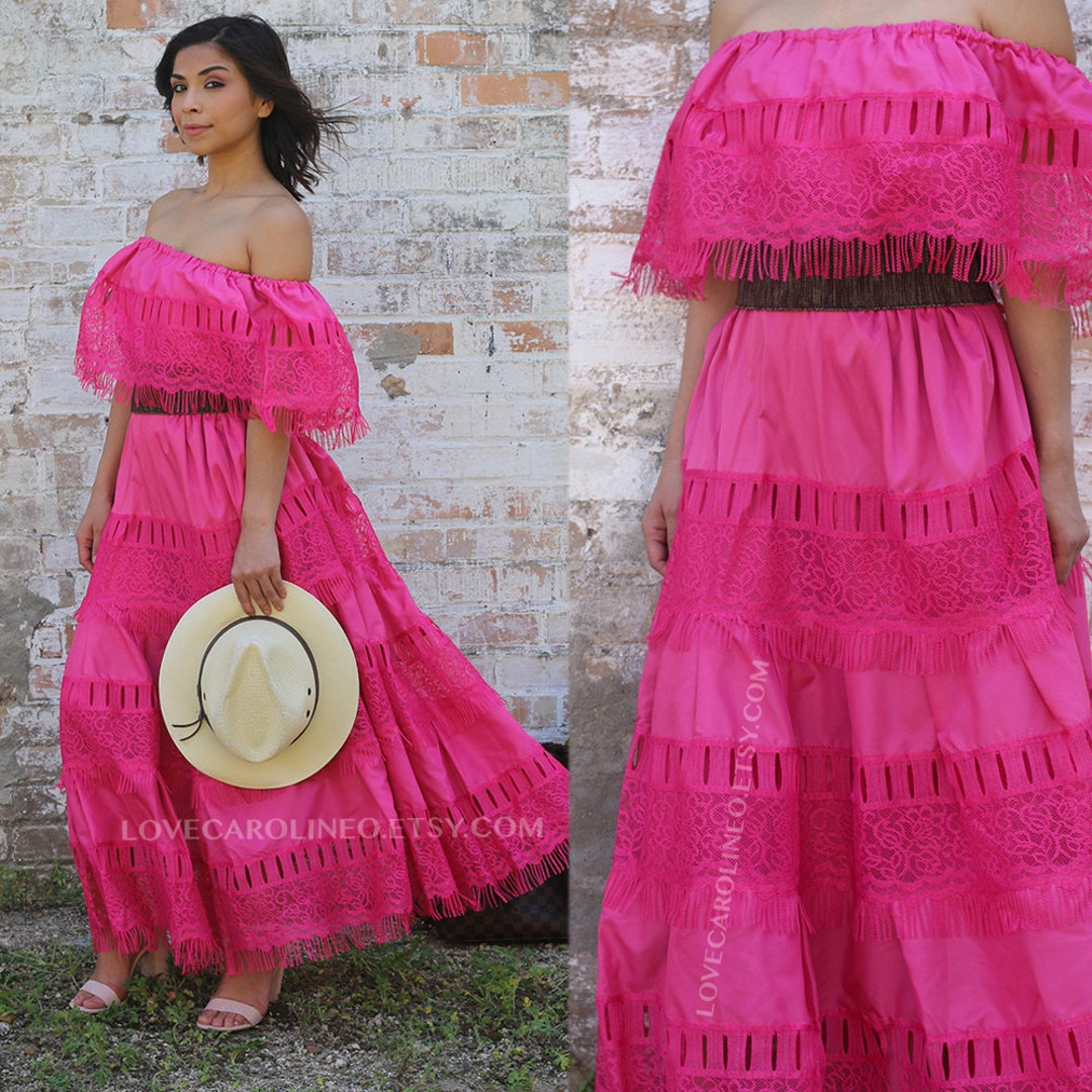 Vestido Rosa Mexicano Dama de Honor Tradicional Encaje De - Etsy México Vestido Rosa Mexicano Dama de Honor Tradicional Encaje De - Etsy México