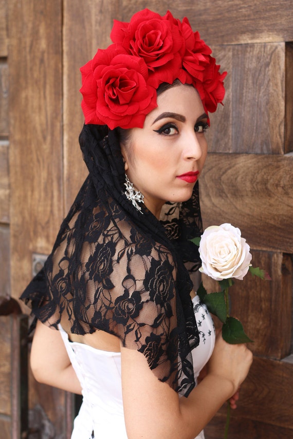 Gothic Red rose Floral Headband cosplay Red Rose Flower Crown Headband (mexican Headpiece Goth  main image 4
