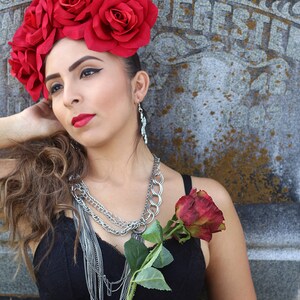 Large Red Rose Flower Crown Headband Mexican Wedding Bridal Headpiece Bride Party Music Festival Boho Gypsy Bridesmaids Adult Wreath Party image 8