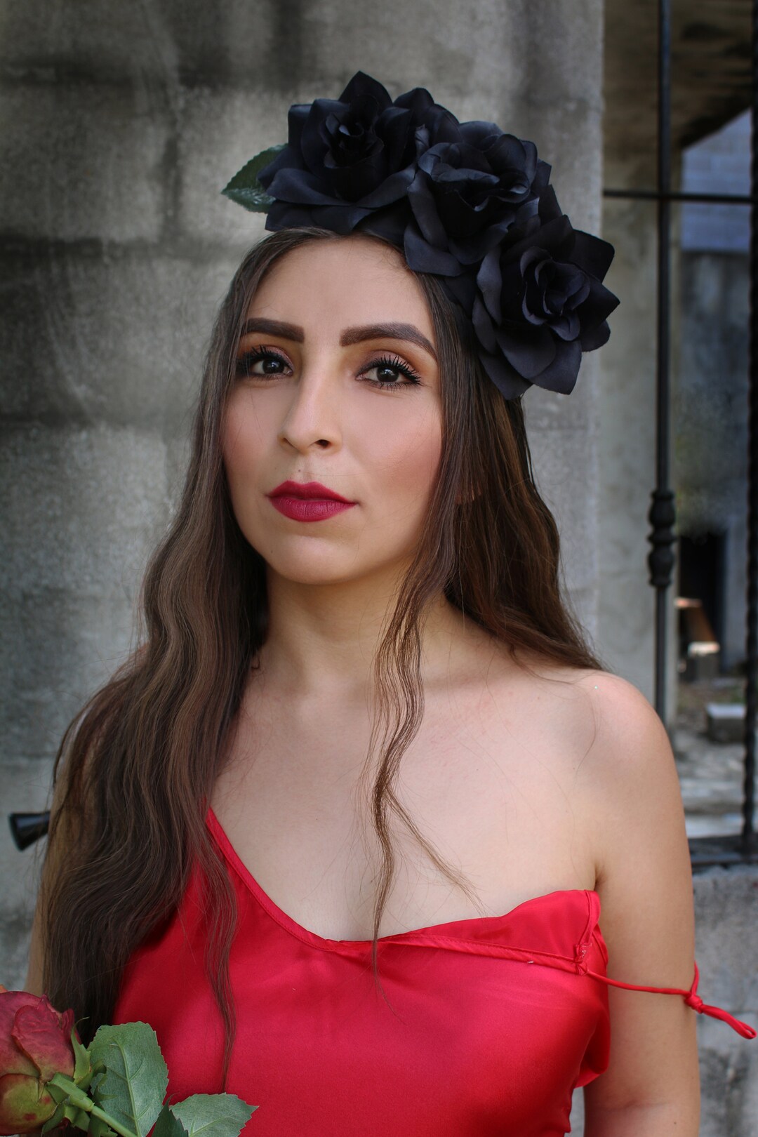 SIDE Black Rose Flower Crown Headband mexican Wedding Bridal Etsy