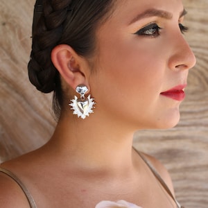 Mexican Heart Earrings Flaming Heart Earrings Earrings Milagro Earrings Sacred Heart Valentines Day Earrings Gold Frida Khalo Costume Silver