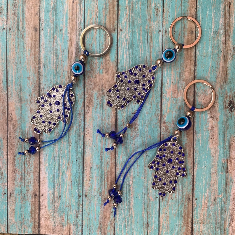 Hamsa Hand Keychain Protection Indian India Hand of Fatima Hand Boho Gypsy Spirital Gift for Her Evil Eye Keychain Yoga Accesories Ohm