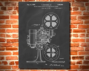 Retro 1933 Movie Projector - Vintage Art Print Poster or Canvas, Patent Wall Art Home Decor, Film, Cinema, Filmmaking, Gift Idea 123