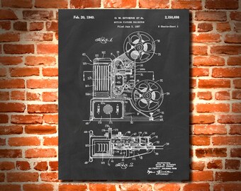 Proiettore di film di 1937 retrò - Vintage stampa d'arte Poster o tela, brevetto Wall Art, Oggettistica per la casa, film, Film, cinema, Cinema regalo 448