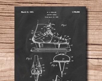 Retro 1931 Skating Sandal - Vintage Art Print Poster or Canvas, Patent Wall Art, Home Decor, Winter Sport, Ice Hockey, Skater Gift 279