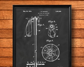 Retro 1934 Ski Pole - Vintage Art Print Poster or Canvas, Patent Wall Art, Home Decor, Ski, Winter Sport, Snow Skiing, Skis, Skier Gift 162