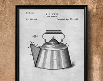 Retro 1890 "Tea Kettle" Vintage Patent Illustration, Art Print Poster, Wall Art, Home Decor, Tea, Coffee Drinking, Kitchen Art, Gift - 428