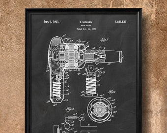 Retro 1929 "Hair Drier" Vintage Patent Illustration, Art Print Poster, Wall Art, Home Decor, Bathroom Art, Barber, Hair Stylist, Gift - 895
