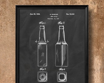 Retro 1933 "Beer Bottle" Vintage Patent Illustration, Art Print Poster, Wall Art, Home Decor, Beer Brewing, Drinking, Beer Art, Gift - 435