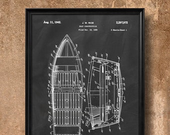 Retro 1939 "Boat Construction" Vintage Patent Illustration, Art Print Poster, Wall Art, Home Decor, Sailing, Boating, Adventure, Gift - 861