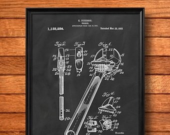 Retro 1915 Wrench - Vintage Art Print Poster or Canvas, Wall Art, Garage Decor, Work Tool, Mechanical, Construction, Workshop Gift 1043
