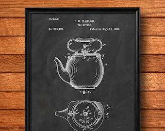 Retro 1884 "Tea Kettle" Vintage Patent Illustration, Art Print Poster, Wall Art, Home Decor, Tea, Coffee Drinking, Kitchen Art, Gift - 421