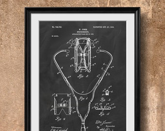 Estetoscopio retro de 1903, póster de impresión de arte vintage, ilustración de patentes, arte mural, decoración en el hogar, hospital, regalo de enfermera, médico, regalo médico 387