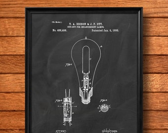 Retro 1892 "Lamps" by Thomas Edison, Vintage Patent Illustration, Art Print Poster, Wall Art, Home Decor, Light Bulb Invention, History - 40