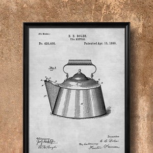 Retro 1890 "Tea Kettle" Vintage Patent Illustration, Art Print Poster, Wall Art, Home Decor, Tea, Coffee Drinking, Kitchen Art, Gift - 428