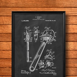 Retro 1915 Wrench - Vintage Art Print Poster or Canvas, Wall Art, Garage Decor, Work Tool, Mechanical, Construction, Workshop Gift 1043