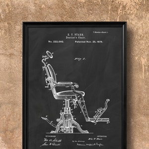 Vintage 1879 Dentist’s Chair, Art Print Poster or Canvas, Retro Patent Wall Art, Home Decor, Medical, Dental, Dentist Gift Idea 63