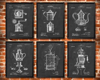 SET of 6 Coffee Art Posters, Vintage Patent Illustration, Coffee Art Print, Canvas, Coffee Shop Decor, Coffee Gift, Coffee Wall Art Gift s13