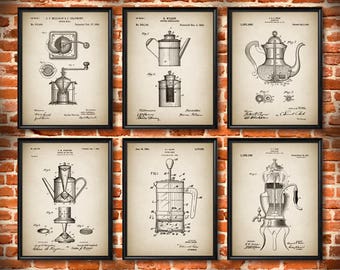 SET of 6 Coffee Art Posters, Vintage Patent Illustration, Coffee Art Print, Canvas, Coffee Shop Decor, Coffee Gift, Coffee Art Gift - s13