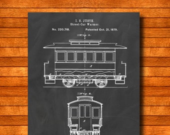 Retro 1879 "Street-Car" Vintage Patent Illustration, Art Print Poster, Wall Art, Home Decor, Tram, Trolley, Transportation, Gift Idea 126