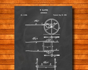 Retro 1865 "Ambulance" Vintage Patent Illustration, Art Print Poster, Wall Art, Home Decor, Hospital, Medical Art, Doctor, EMT, Gift 1029