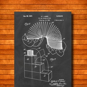 Retro 1947 &quot;Slinky Toy&quot; Vintage Patent Illustration, Art Print Poster, Wall Art, Home Decor, Classic Toy, Slinky Coil Spring, Gift Idea 358