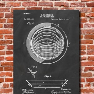 Retro 1897 &quot;Gold Washing Pan&quot; Vintage Patent Illustration, Art Print Poster, Wall Art, Home Decor, Gold Rush, Prospecting, Mining, Gift, 83