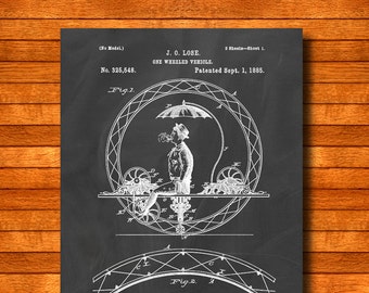 Retro 1885 "One Wheeled Vehicle" Vintage Patent Illustration, Art Print Poster, Wall Art, Home Decor, Strange Bicycle, Cycling, Gift 315