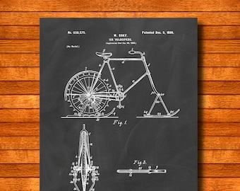 Retro 1899 "Ice Velocipede" Vintage Patent Illustration, Art Print Poster, Wall Art, Home Decor, Winter Bicycle, Snow Cycling, Gift Idea 49