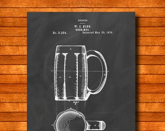 Retro 1876 "Beer-Mug" Vintage Patent Illustration, Art Print Poster, Wall Art, Home Decor, Beer Drinking, Oktoberfest, Party, Gift Idea 168
