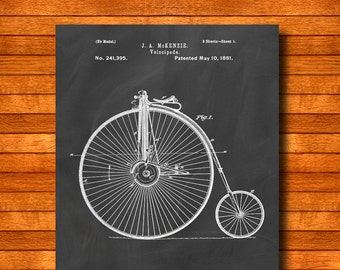 Retro 1881 "Velocipede" Vintage Patent Illustration, Art Print Poster, Wall Art, Home Decor, Bicycle, Bike, Cycling, Biking, Gift Idea 1046