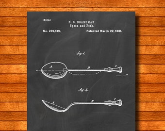 Retro 1881 "Spoon And Fork" Vintage Patent Illustration, Art Print Poster, Wall Art, Home Decor, Kitchen Art, Food, Cooking, Gift Idea 1031