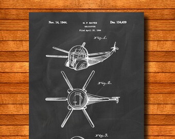 Retro 1944 "Helicopter" Vintage Patent Illustration, Art Print Poster, Wall Art, Home Decor, Aviation, Flying, Helicopter, Airplane 499