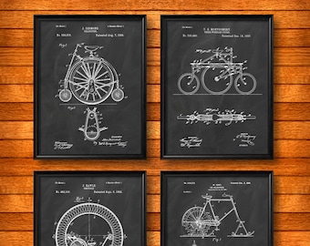 SET of 4 BICYCLE Unusual Posters, Vintage Patent Illustration, Art Print, Canvas, Wall Art, Home Decor, Cycling, Bike, Biking, Bike Gift s42