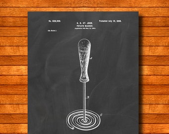 Retro 1899 "Potato Masher" Vintage Patent Illustration, Art Print Poster, Wall Art, Home Decor, Kitchen Art, Food, Cooking, Gift Idea 82