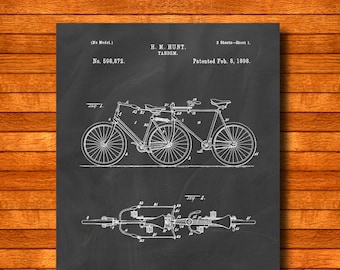 Retro 1898 "Tandem" Vintage Patent Illustration, Art Print Poster, Wall Art, Home Decor, Bike, Dual Bicycle, Cycling, Unusual Bike, Gift 314