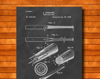 Retro 1895 "Base Ball Bat" Vintage Patent Illustration, Art Print Poster, Wall Art, Home Decor, Sport, Game Of Baseball, Gift Idea 281