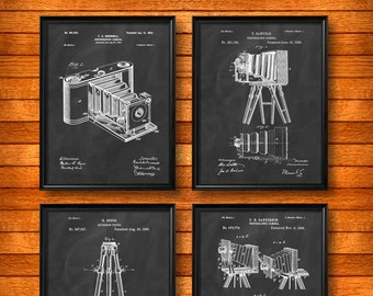 SET of Four 4 PHOTOGRAPHY Posters, Vintage Patent Illustration, Art Print or Canvas, Wall Art, Home Decor, Photography, Cameras, Gift s93
