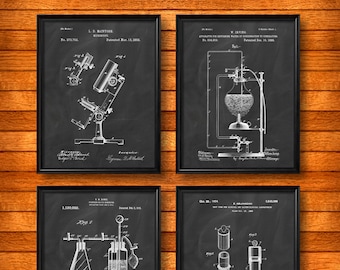 SET of 4 SCIENCE Posters, Vintage Patent Illustration, Art Print, Canvas, Wall Art, Biology, Chemistry, Science Gift s68
